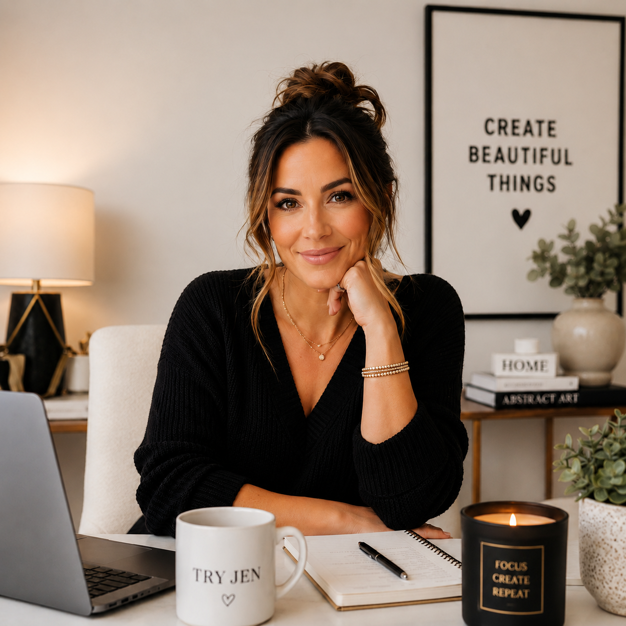 Jen in a creative workspace